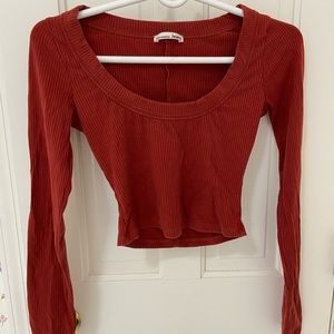 Reformation red scoop neck long sleeve tshirt/ crop top